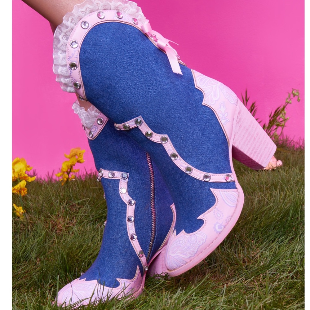 Tickled Pink Denim Cowboy Boots (6)